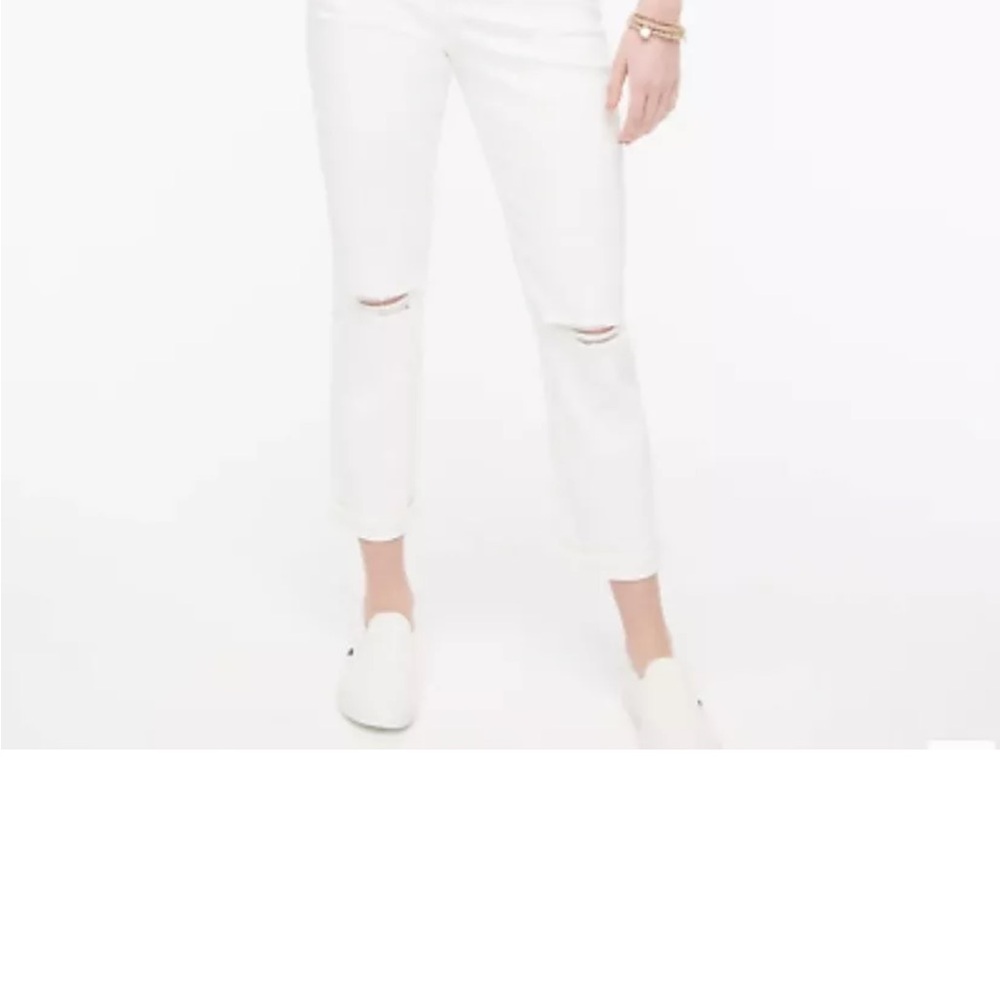J Crew Slim Boyfriend Jeans White Distressed Knees